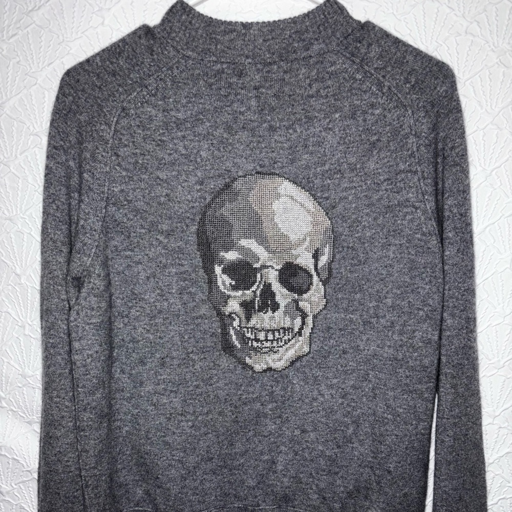 Skull Cashmere Gray Skull Cross Stitch Cashmere Sweater Small Approx